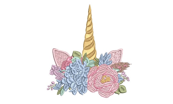 Unicorn Floral Embroidery Design - Machine Embroidery Unicorn Face - Machine Embroidery File design - 5x7 inch hoop