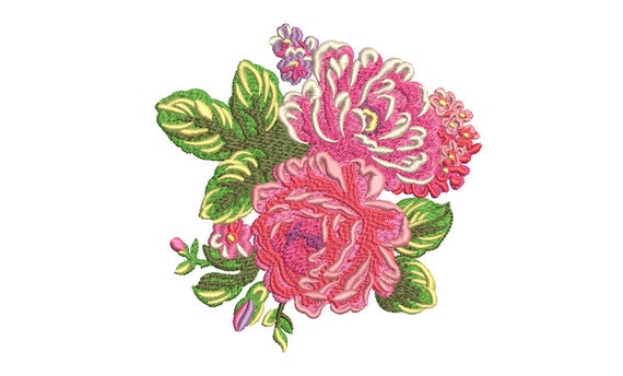 Hydrangea Rose Embroidery - Flower Machine Embroidery File design - 5x7 inch hoop - instant download