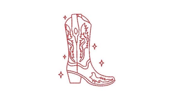 Cowgirl Boot - Cowboy Boot Machine Embroidery File design - 4x4 inch hoop - Redwork Boot
