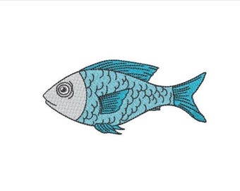 File di ricamo a macchina con disegno di un pesce blu - Telaio 4 x 4 pollici - Disegno di pesce - Ricamo di pesce