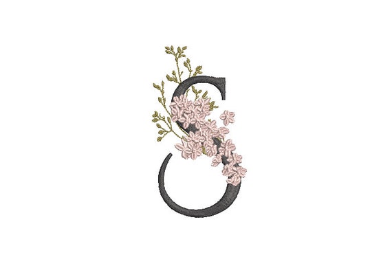 Letter S Monogram with Pretty Flowers Machine Embroidery File design -  4x4 inch hoop