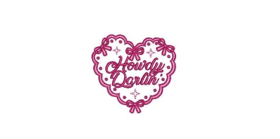Howdy Darlin Bow Heart Frame - Machine Embroidery File design -  3x3 inch hoop - Cowgirl Embroidery Download