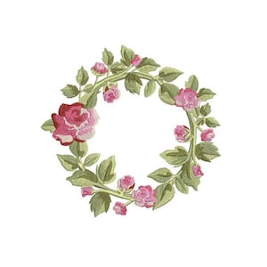 Wreath Embroidery - Rose Wreath Machine Embroidery File design 5x7 inch hoop