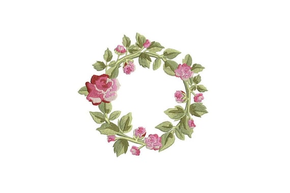 Wreath Embroidery - Rose Wreath Machine Embroidery File design 5x7 inch hoop