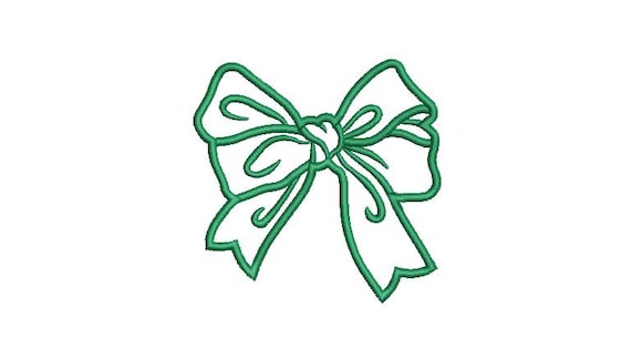 Pretty Green Bow Applique Machine Embroidery File design 4x4 hoop - Ribbon Bow Applique Download