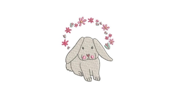 Flower Bunny Machine Embroidery File design - 4x4 inch hoop - Easter Embroidery Design