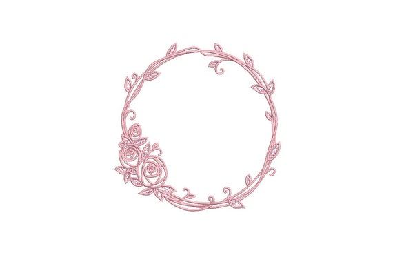 Simple Rose Wreath- Machine Embroidery File design -4x4 inch hoop - monogram Frame - Instant download