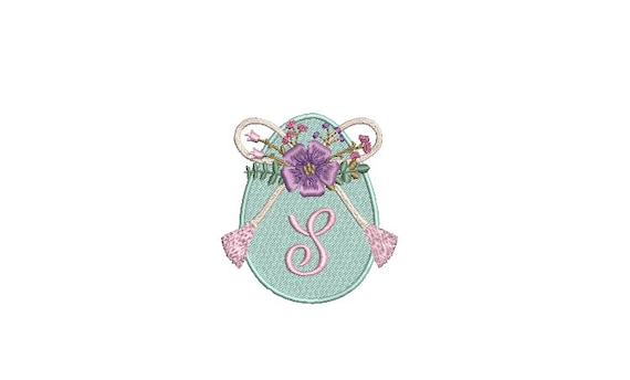 Floral Egg with Bow Machine Embroidery File design - 4 x 4 inch hoop - instant download - Monogram Frame - 3 inches tall