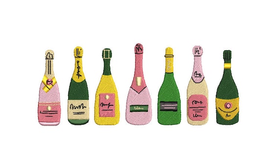 Champagne Bottles Machine Embroidery File design - 5 x 7 inch hoop _ Wine Embroidery Design