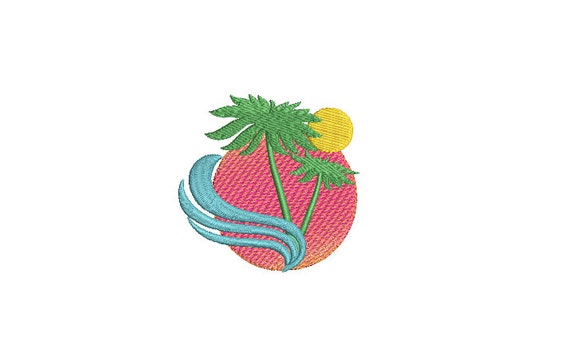 Palm Wave Sun Embroidery File design - 3 x 3 inch hoop  - instant download  - Palm Trees Embroidery Design
