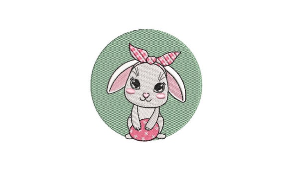 Gingham Bow Rabbit - Machine Embroidery File design 4 x 4 inch hoop - Easter Bunny Embroidery Design