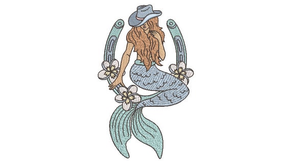 Coastal Cowgirl Machine Embroidery File design - 5x7 hoop -  instant download - Mermaid Embroidery Design