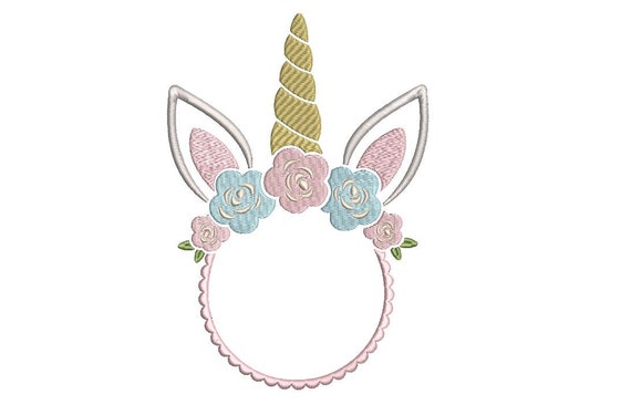 Unicorn Monogram Frame- Embroidery design - Machine Embroidery Unicorn Face Flowers Machine Embroidery File design 5x7 inch hoop