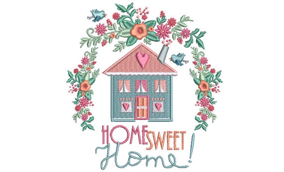 Home Sweet Home - Machine Embroidery File design - 5x7 inch hoop - Instant Download - House Warming Embroidery Design