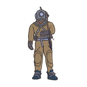 Vintage Deep Sea Diver - Machine Embroidery File design - 4x4 inch hoop - Ocean Embroidery - Nautical Embroidery Design