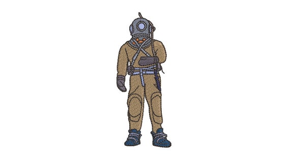 Vintage Deep Sea Diver - Machine Embroidery File design - 4x4 inch hoop - Ocean Embroidery - Nautical Embroidery Design