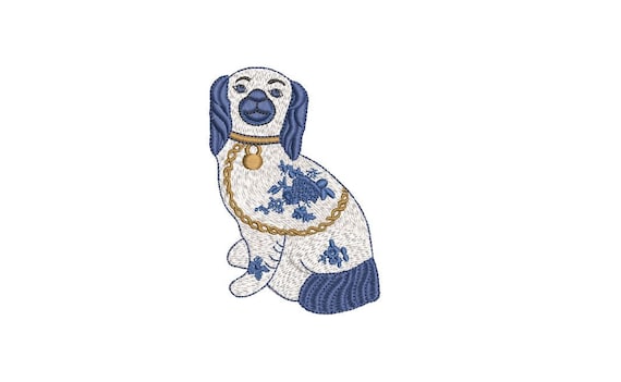 Chinoiserie Chic - Blue Willow Spaniel Dog  - Machine Embroidery File design  - 4x4 hoop