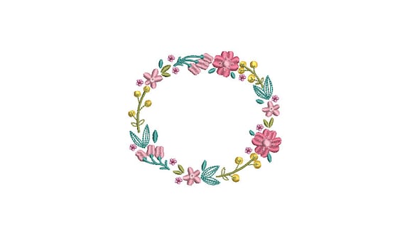 Flower Circle  Wreath- Machine Embroidery File design - 4x4 inch hoop - monogram Frame - Instant download