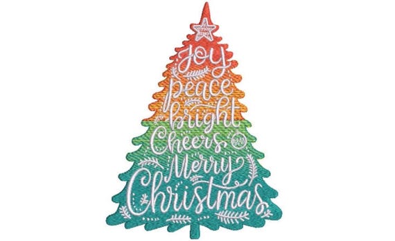 Rainbow Xmas Tree Embroidery - Machine Embroidery File design  - 5x7 inch hoop - Christmas Embroidery