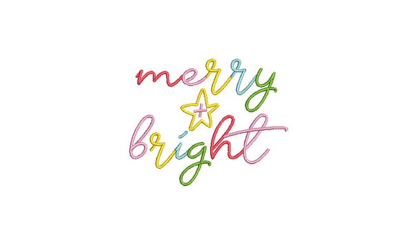 Christmas Embroidery -Merry & Bright Star - Machine Embroidery File design 4x4 inch hoop - instant download
