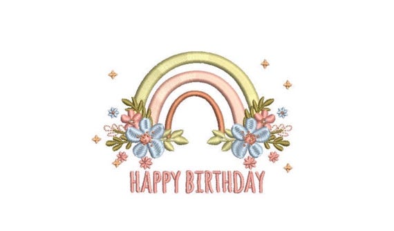 Birthday Rainbow - Machine Embroidery File design - 4x4 inch hoop - Monogram Frame - Rainbow Embroidery Design