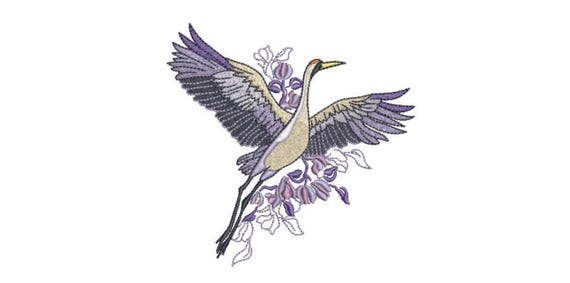 Lavender Crane Bird Machine Embroidery File design - 5x7inch hoop - instant download embroidery file