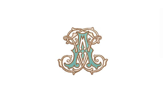 Antique A J  Monogram or J A  -  Machine Embroidery File design - 3x3 inch hoop - Vintage Monogram Design