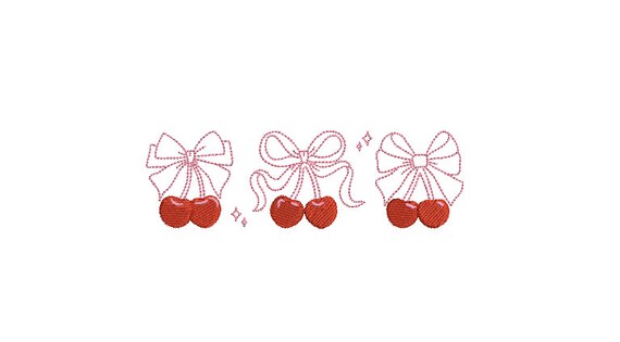 Cherry Coquette Bows  - Machine Embroidery File design 5 x 7 inch hoop - Cherry Embroidery Design