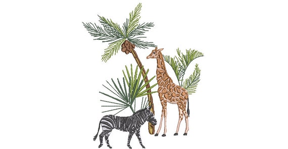 African Print -Machine Embroidery File design - 6x10 inch hoop - Palm Tree - Giraffe - Zebra Embroidery