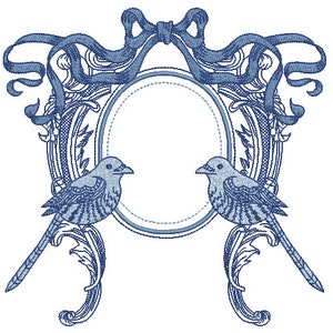 Bird Bow Crest - Machine Embroidery File design - 8 x 8 inch hoop - monogram Frame - Instant download