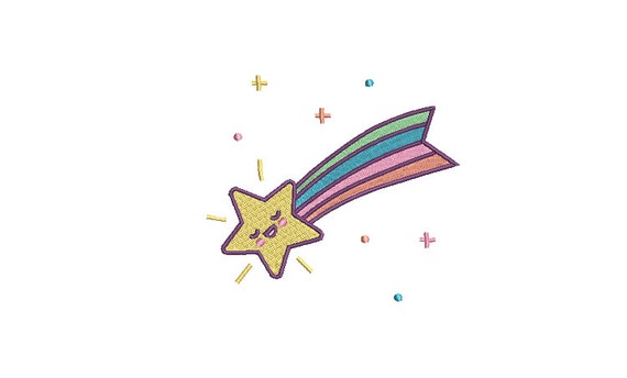 Rainbow Shooting Star embroidery design -  Machine Embroidery File design 4 x 4 inch hoop - Instant download