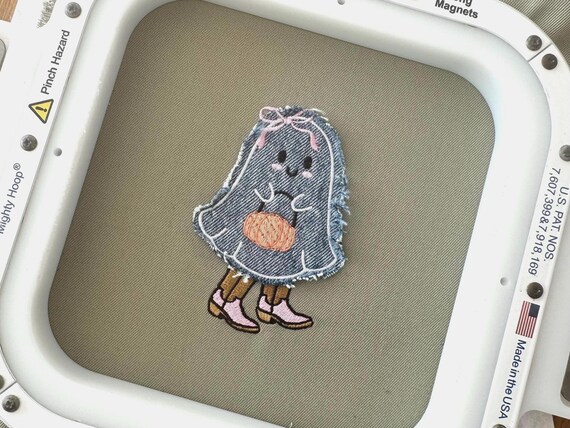 Ghost Embroidery Design - Coquette Cowgirl Ghost Machine Embroidery Raw Applique File design 4x4 inch hoop - Halloween - instant download