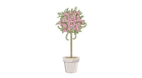 Topiary Embroidery Design - Machine Embroidery File design - 4 x 4 inch hoop - Instant Download - Flower Topiary Embroidery