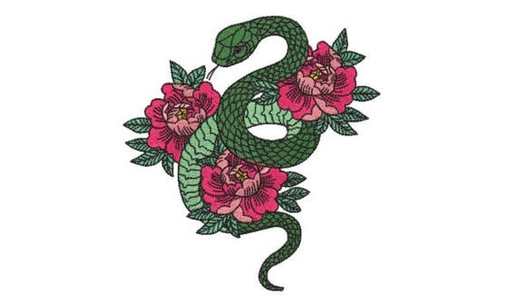 Snake Roses Embroidery Design -  Urban Modern Machine Embroidery File design - 5x7 inch hoop - instant download