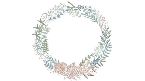 Shell Wreath- Machine Embroidery File design - 8 x 8 inch hoop - seahsell monogram Frame - Instant download