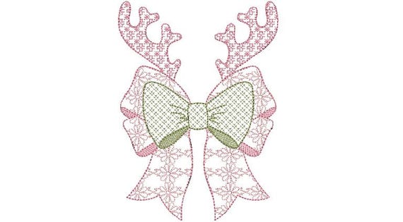 Reindeer Ears Machine Embroidery File design - 8x8 inch hoop - Coquette Christmas Embroidery Design Download