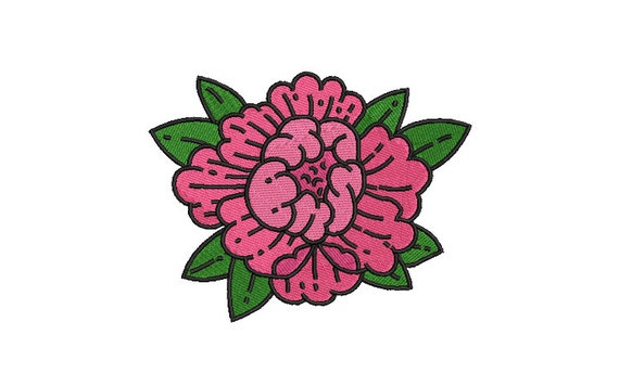 Peony Tattoo Flower Machine Embroidery File design 5 x 7 inch hoop - Flower Design Download