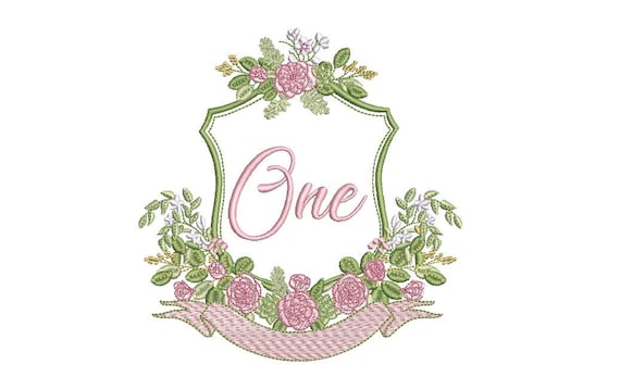 Austin Rose Crest - Machine Embroidery File design - 5x7 inch hoop - Monogram Frame - First Birthday Embroidery