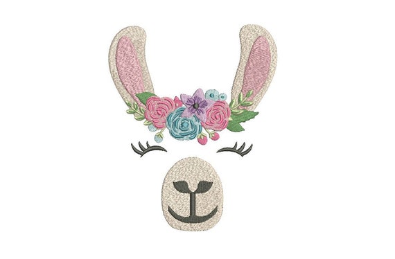 Llama Flower Crown Face Machine Embroidery File design 5x7 inch hoop