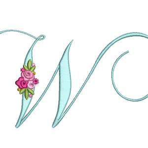 Pretty Rose Script LETTER W Machine Embroidery File design - 6 x 10 pulgadas hoop - Monogram design