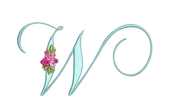 Pretty Rose Script LETTER W  Machine Embroidery File design - 6 x 10 inch hoop - Monogram design