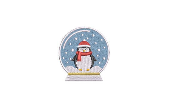 Penguin Snow Globe Christmas Embroidery - Machine Embroidery File design - 4 x 4  inch hoop - Christmas Embroidery Design