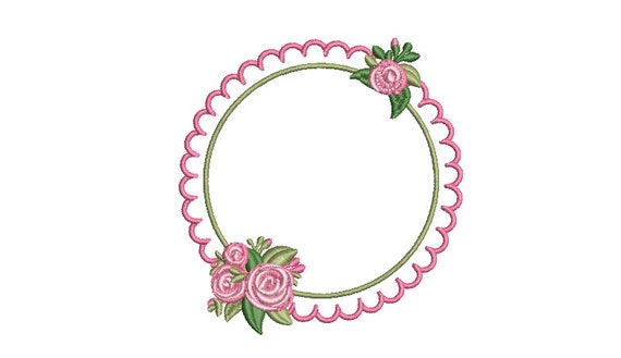 Scalloped Rose Monogram Frame -  Machine Embroidery File design -  4x4 hoop - Round Border Frame