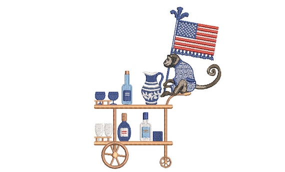 4th Of July Monkey Bar Cart Machine Embroidery File design - 5 x 7 inch hoop _ Wine Embroidery Design - Champagne Download