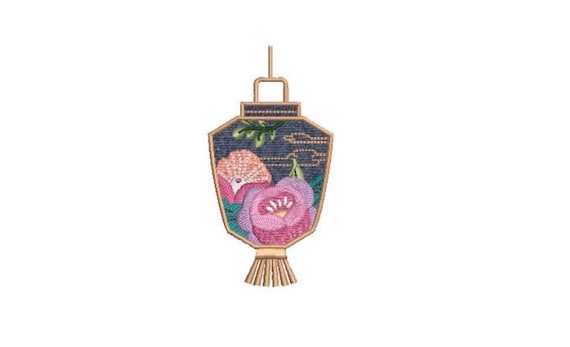 Floral Lantern - Machine Embroidery File design - 4x4 hoop - Chinoiserie Chic Embroidery Design