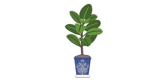 Ficus Embroidery - Hamptons Pot Plant - Machine Embroidery File design - 5 x 7 inch hoop - Instant Download