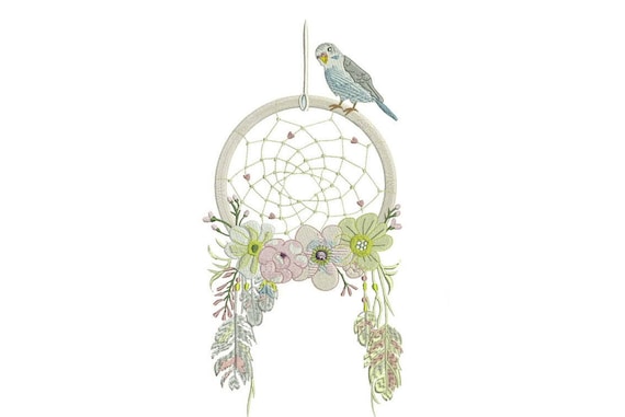 Whimsical Bird Dreamcatcher Machine Embroidery File design 6x10 inch hoop