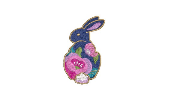 Floral Rabbit Machine Embroidery Design - Embroidery File design - 4x4 inch hoop - 10cm x 10cm hoop