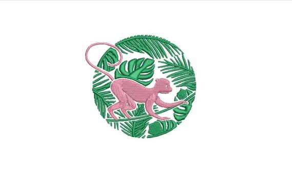 Monkey Palms Machine Embroidery File design - 4x4 inch hoop - Chinoiserie Chic - Instant Download