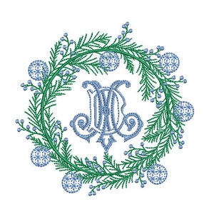 Blue Ornament Wreath Embroidery - Machine Embroidery File - design 4x4 inch hoop - Chinoiserie Monogram frame